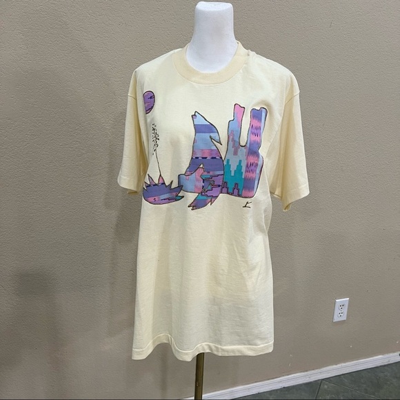 Vtg Single Stitch Screen StarsCoyote T Shirt 1990's Art Abstract Nature Howl L - Picture 1 of 9